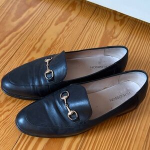 Gibson Black Leather Loafers with Gold Accent